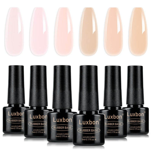 Luxbon Rubber Base Gel Set LB6006 – 6 Sheer Nude & Pink Strengthening Base Coats